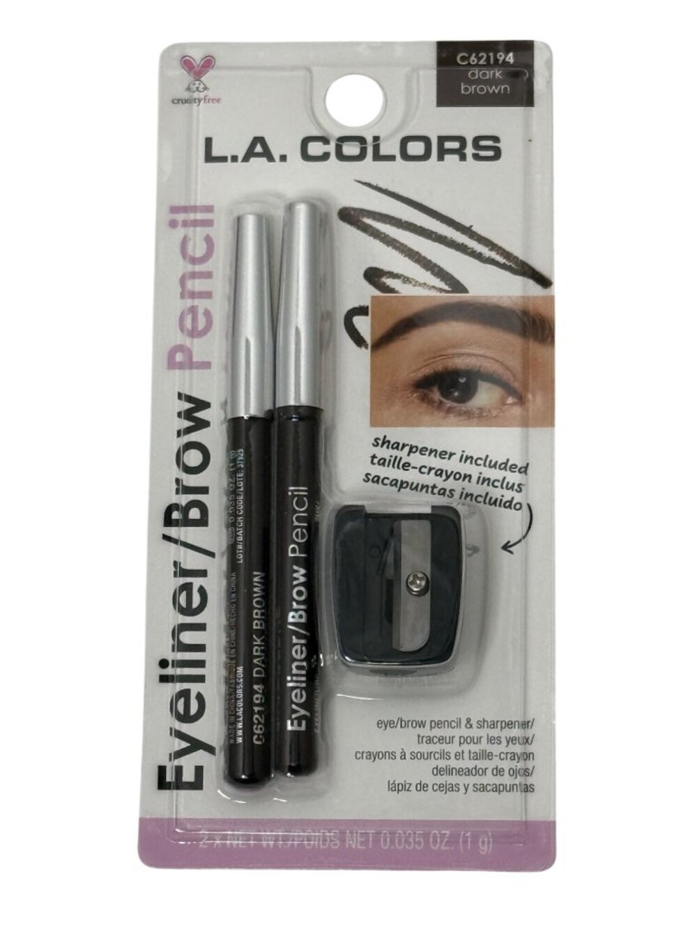 L.A. Colors Dark Brown Eyeliner Brow Pencil Set w Sharpener New